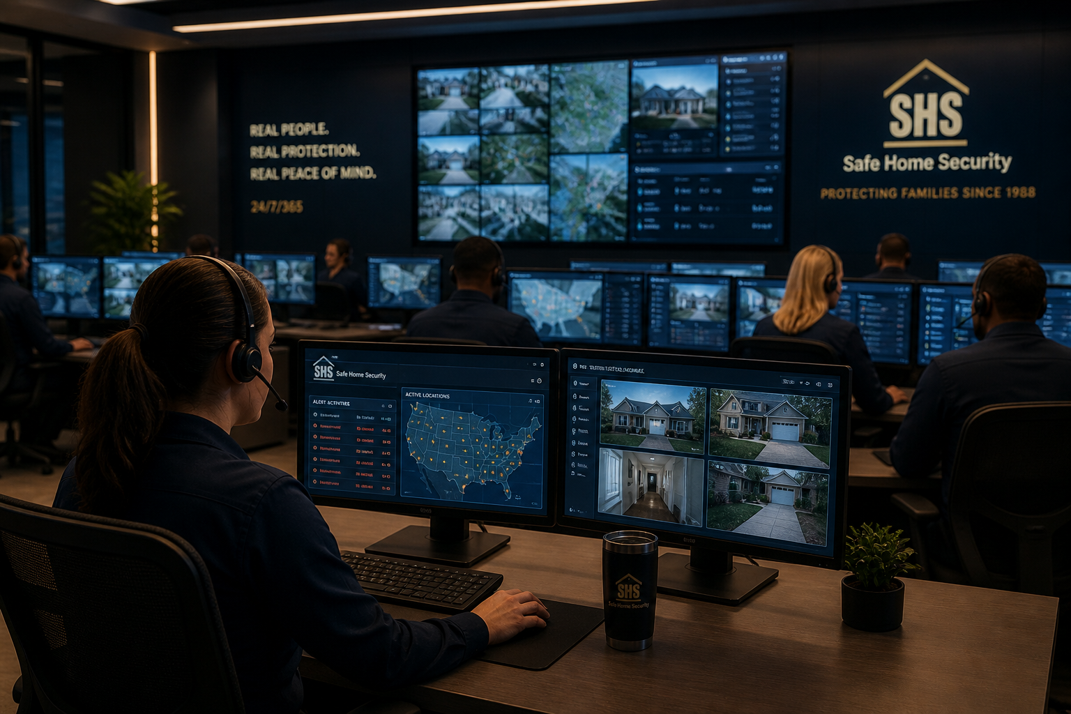 Safe Home Security monitoring professionals at live workstations — U.S.-based, always staffed