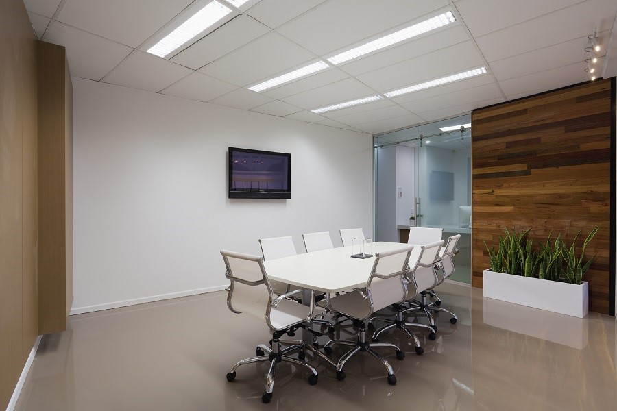 An modern, empty conference room at a business